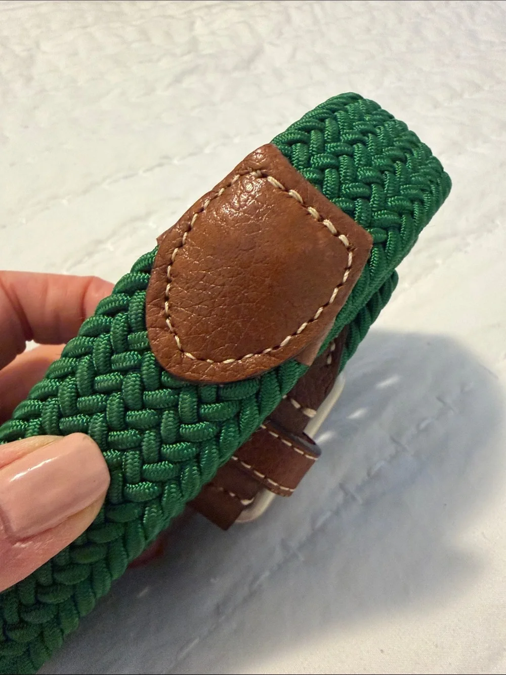 Braided Green Belt with Brown Leather Trim